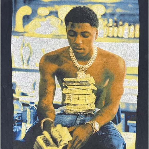Never Broke Again Youngboy 38 Baby Graphic T-Shirt Women Small Black Rap Music - Picture 2 of 5